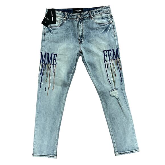 HOMME FEMME Jeans 36X30 Men's Light Wash Embroidered Brand New